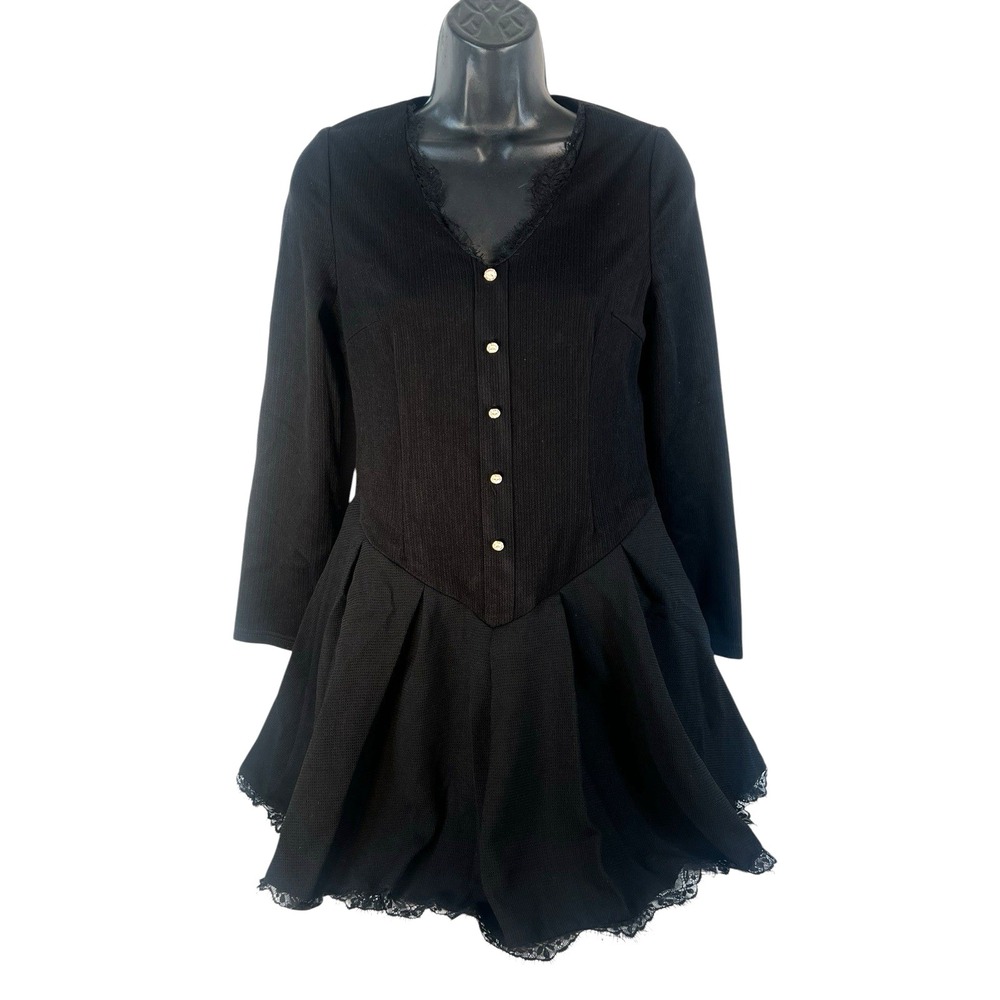 NIAT jeweled button whitchycore whimsigoth fit flair black mini dress sz M nwt - Picture 2 of 8